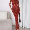 BTFBM Cocktail Dresses for Women 2026 Elegant Classy Off Shoulder Bodycon Mesh Slit Floral Maxi Spring Summer Dress (XXL)