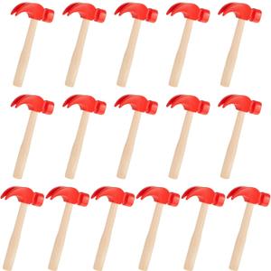 Deekin 16 Pcs Wooden Hammer Toys Red Simulation Peg Hammers Maintenance Toy Tools Educational Toys for School Gift Birthday Party Games
