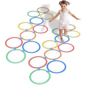 2 Sets Hopscotch Rings, 20 Plastic Round Hoops with 30 Connectors for Toddlers Gross Motor Skills, 11 Inch Indoor/Outdoor Agility Rings for Kids Playground Obstacle Course (Classic)