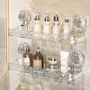 Light luxury Style Punch-Free Storage Rack, Suction Corner Shower Organizer, Corrugated Suction Cup Storage Holder, Removable Storage Rack for Bathroom.