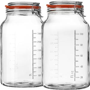 1 Gallon Glass Jars with Airtight Lid, Large Glass Storage Containers with Lids, 2 Pack Wide Mouth Mason Jars with Measurement Marks, Kitchen Pantry Storage for Flour, Sugar, 138oz, Dishwasher safe