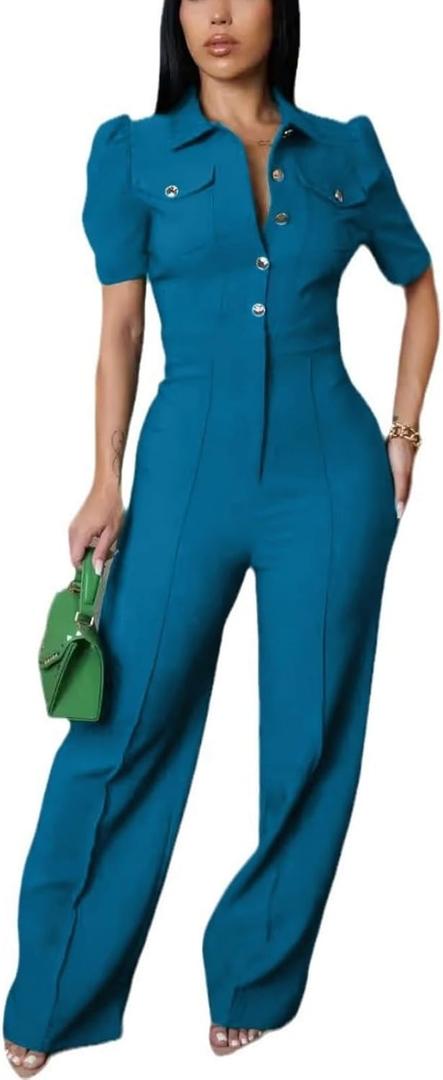 Sexy ladies fashion wide leg elegant club jumpsuit business party jumpsuit (Small, Sl-4463-lake Blue)
