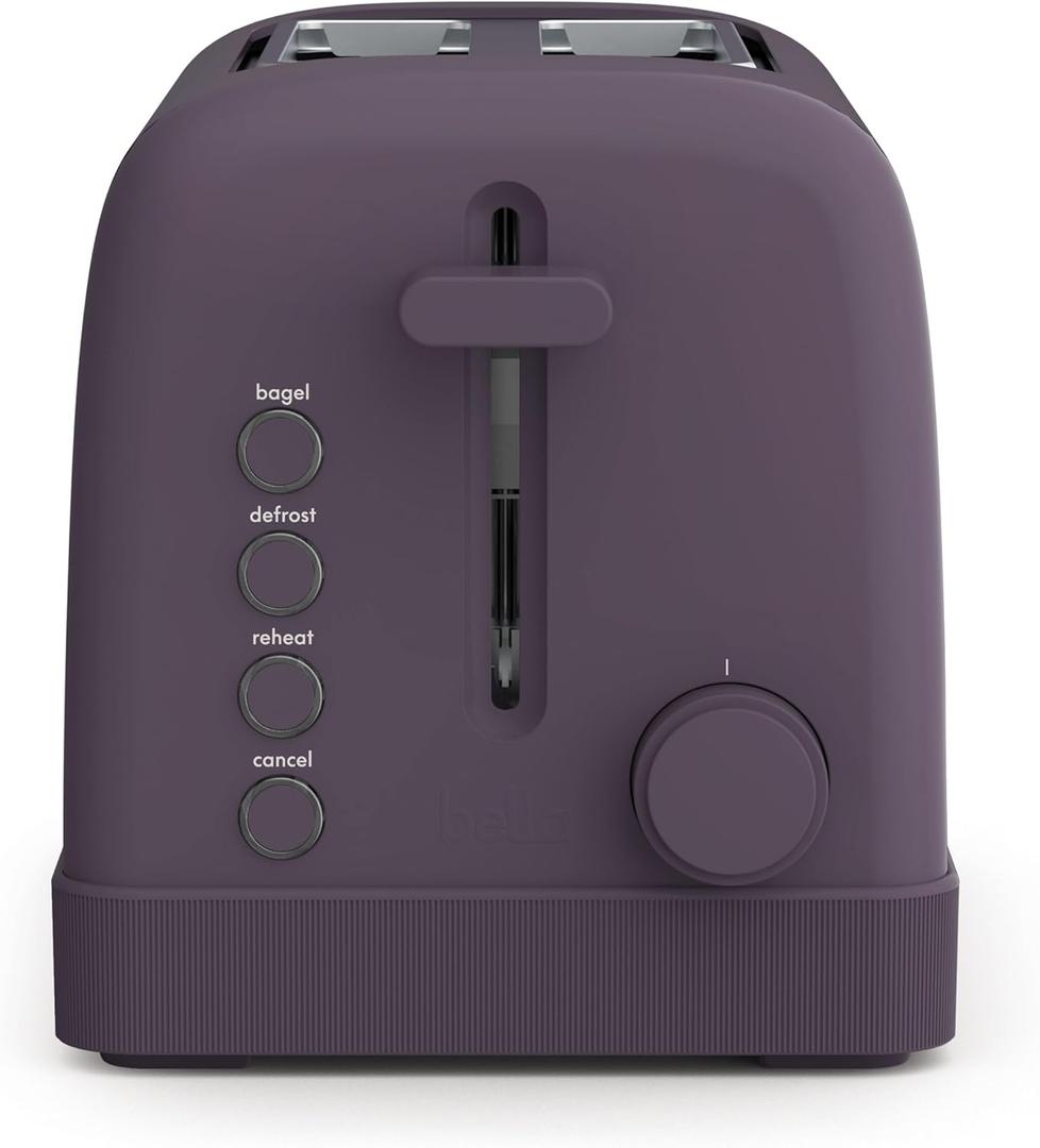 bella 2 Slice Toaster, 6 Setting Shade Control w Reheat, Cancel, Bagel & Defrost Buttons, Removable Crumb Tray, Anti Jam & Auto Shutoff, Auto Centering Guides & Cord Wrap, 900 Watt, Plum