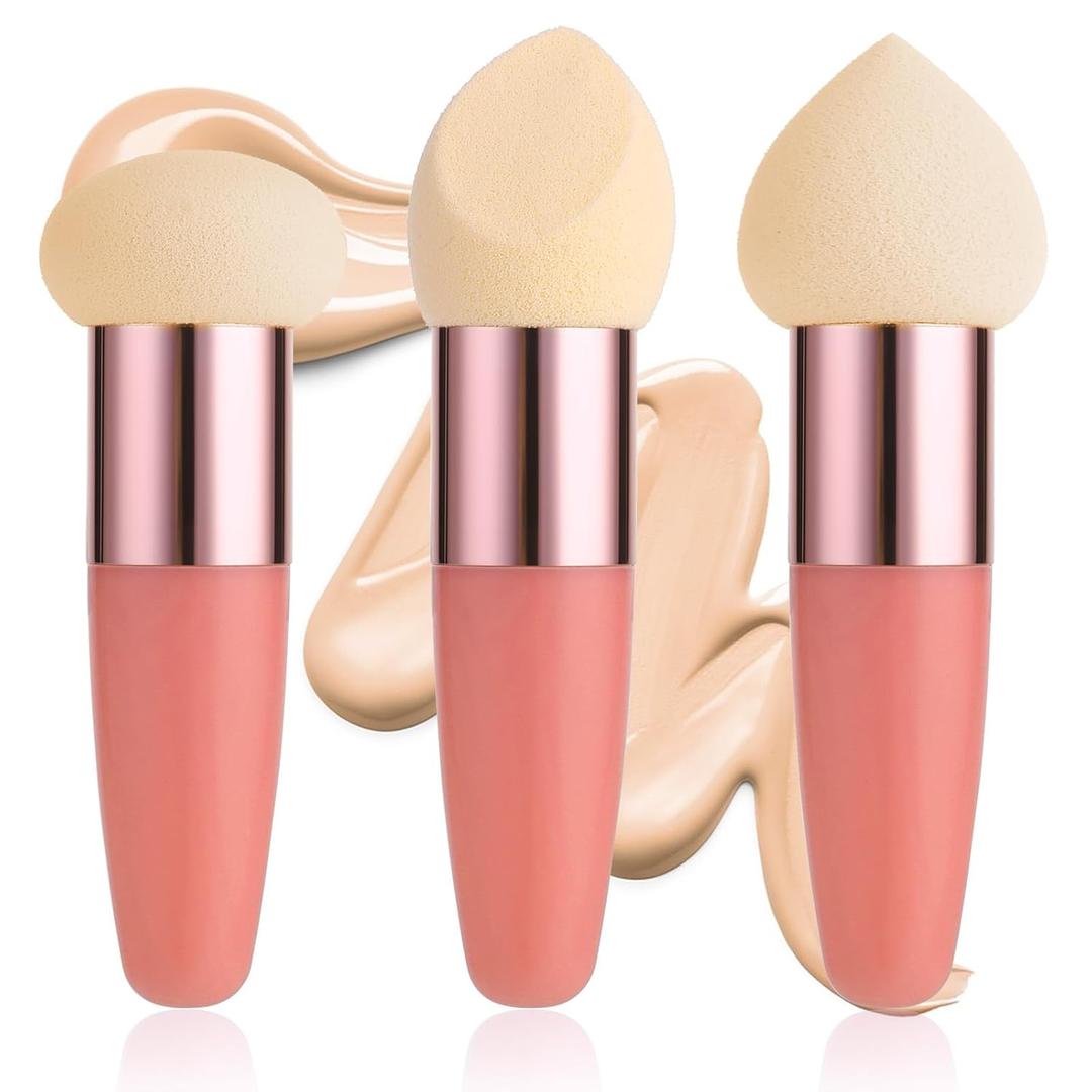 Makeup Sponge with Handle 3 Pack Complexion Sponges Holder for Foundation Sponges Make Up Face Blending Cosmetics Egg Puff Brush Sponge Pens for Makeup Use Tools