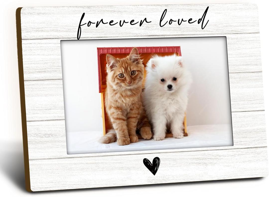 Pet Memorial Dog Cat Picture Frame 4x6, Loss of Cat Sympathy Gift Wooden Picture Frame, Memorial Gifts for Dogs Cats, Forever Loved Sympathy Decorative Photo Frames for Table Desk Decor