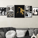 EUROPICART Living Room Abstract Wall Art Matte Black Horse Picture Print with Photo Frame Decor for Modern Home Walls,Black Frames Set of 7