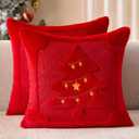 DFXSZ Christmas Pillow Covers 18x18 Yellow Lanterns Red Christmas Tree Decoration Soft Plush Faux Fur Jacquard Throw Pillows for Bedroom Sofa Holiday Festivals Winter Home Decor PTK065B18