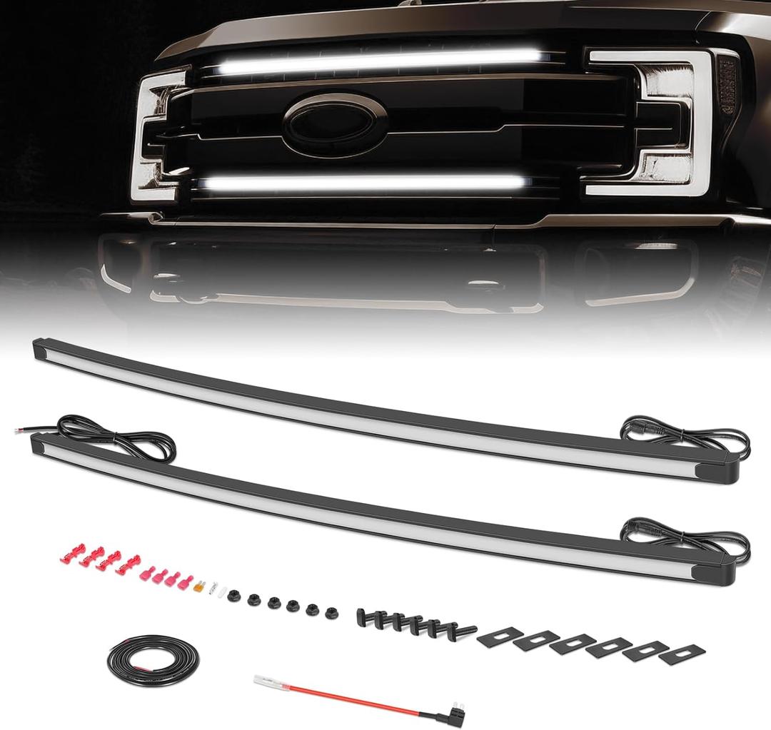 Dual LED Grille Light Bar for Ford F250, Niwaker 2Pcs 37" Curved LED Grill Light Kits with Wiring Harness 12V Side Marker Lights Accent Lights Compatible with 2017-2022 Ford Super Duty F-250