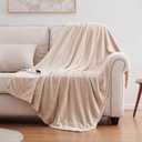 Sealy Heated Blanket Electric Throw 50"x60", Soft Double Flannel Electric Blanket with 6 Heat Levels & 2-10 Hours Auto Shut Off, Machine Washable, Even Heat Distribution, Beige