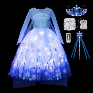 Light Up Princess Costume Dress for Girls Halloween Birthday Party Outfit Cosplay Dress Up for Kids (6-7 Years)
