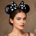 A Miaow Colorful Sequin Headband Glitter Bow Hair Clasp Adults Women Butterfly Hair Hoop Birthday Party Holiday Park Photo Supply (Black White)