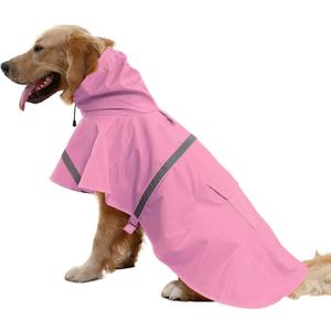 NACOCO Large Dog Raincoat Adjustable Pet Water Proof Clothes Lightweight Rain Jacket Poncho Hoodies with Strip Reflective (XL, Pink)