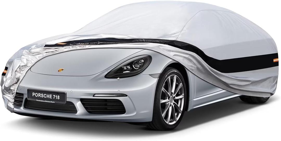 10 Layers Car Cover Custom Fit for Porsche 718, Boxster, Cayman (1996-2025), Waterproof All Weather for Automobiles, Outdoor Full Cover Sun Dust Rain Protection with Cotton, Silver