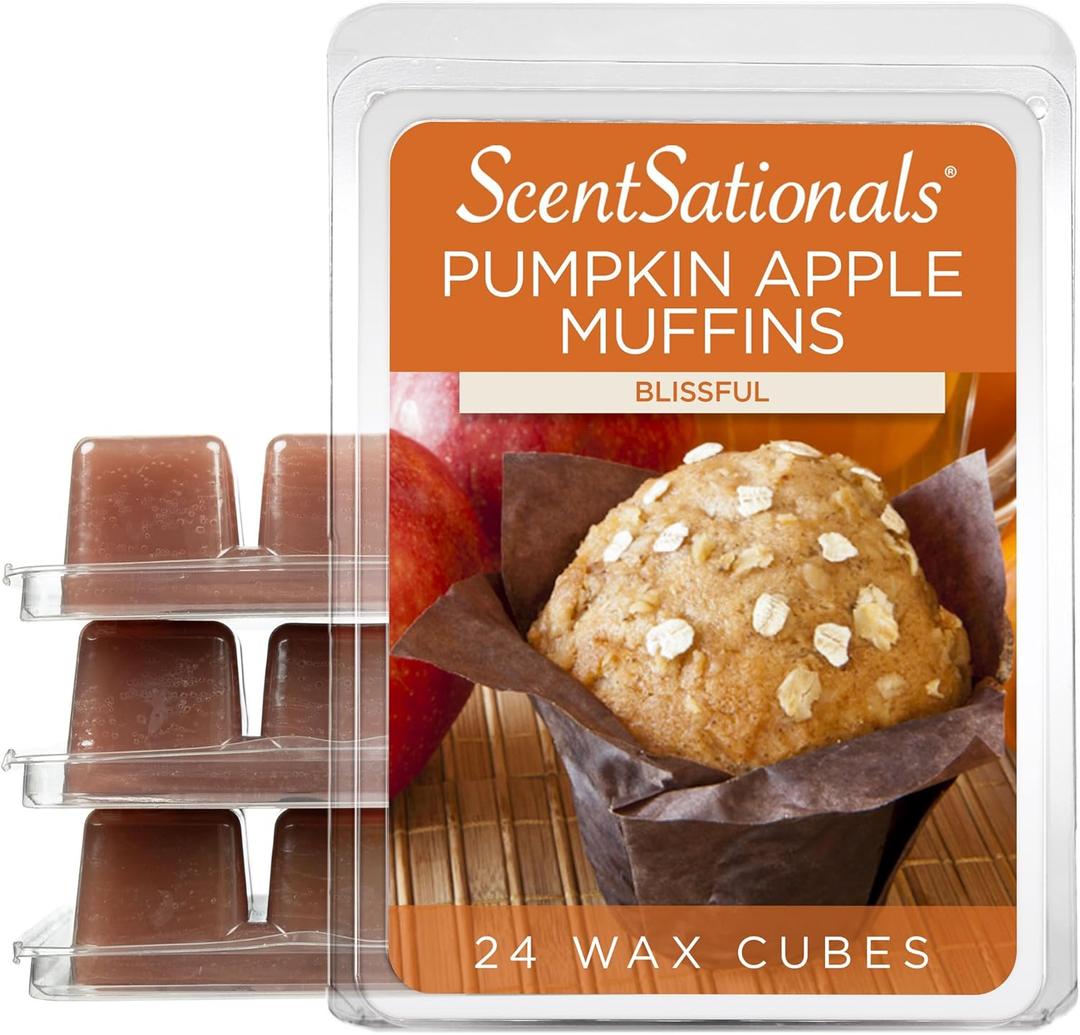 Scentsationals Wax Melts, Wax Cubes Strong Scent - Pumpkin Apple Muffins - Long Lasting Scented for Warmer, 10oz (24-Cubes)