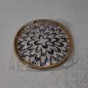 Round Rattan Tray with Mother of Pearl Inlay, Decorative Wicker Serving Tray with Wooden Base, Woven Basket Trays for Bread Fruits Coffee, Plume (Plume - 11.8 Inch)
