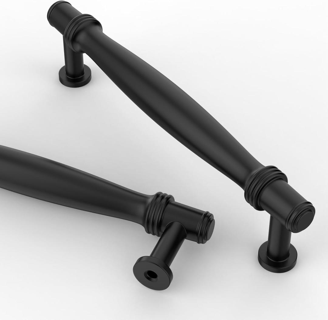 Asidrama 10 Pack 5 Inch(128mm) Matte Black Kitchen Cabinet Handles, Cabinet Pulls Kitchen Cabinet Hardware for Cupboard Drawer Pulls (5" Hole Center)