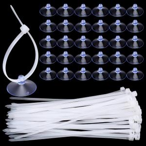 XLIUAX 60 Pcs Aquarium Suction Cups with 60 Pcs Adjustable Zip Ties Set, Small Suction Cups for Aquarium Plant Holder Fish Tank Plants Kitchen Christmas Hanging Organization