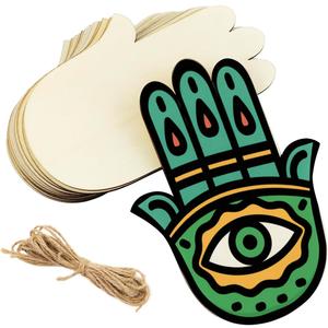 15 Pack 6 Inch Wood Hamsa Hand Cutouts Unfinished Wood Hamsa Hand Crafts Wooden Hamsa Hand Hanging Ornaments DIY Hamsa Hand Craft Gift Tags for Home Party Decoration