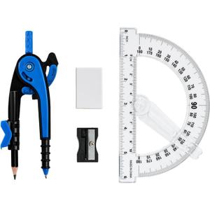 3 x Unjoo Compass and Protractor Set, 6 Inch Swing Arm Protractor (Dark Blue)