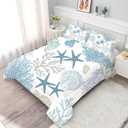 Coastal Bedding Set Queen: Nautical Comforter for Kids Teens Men Women, Sea Shell Starfish Marine Bedroom Decor 1 Comforter 2 Pillowcases