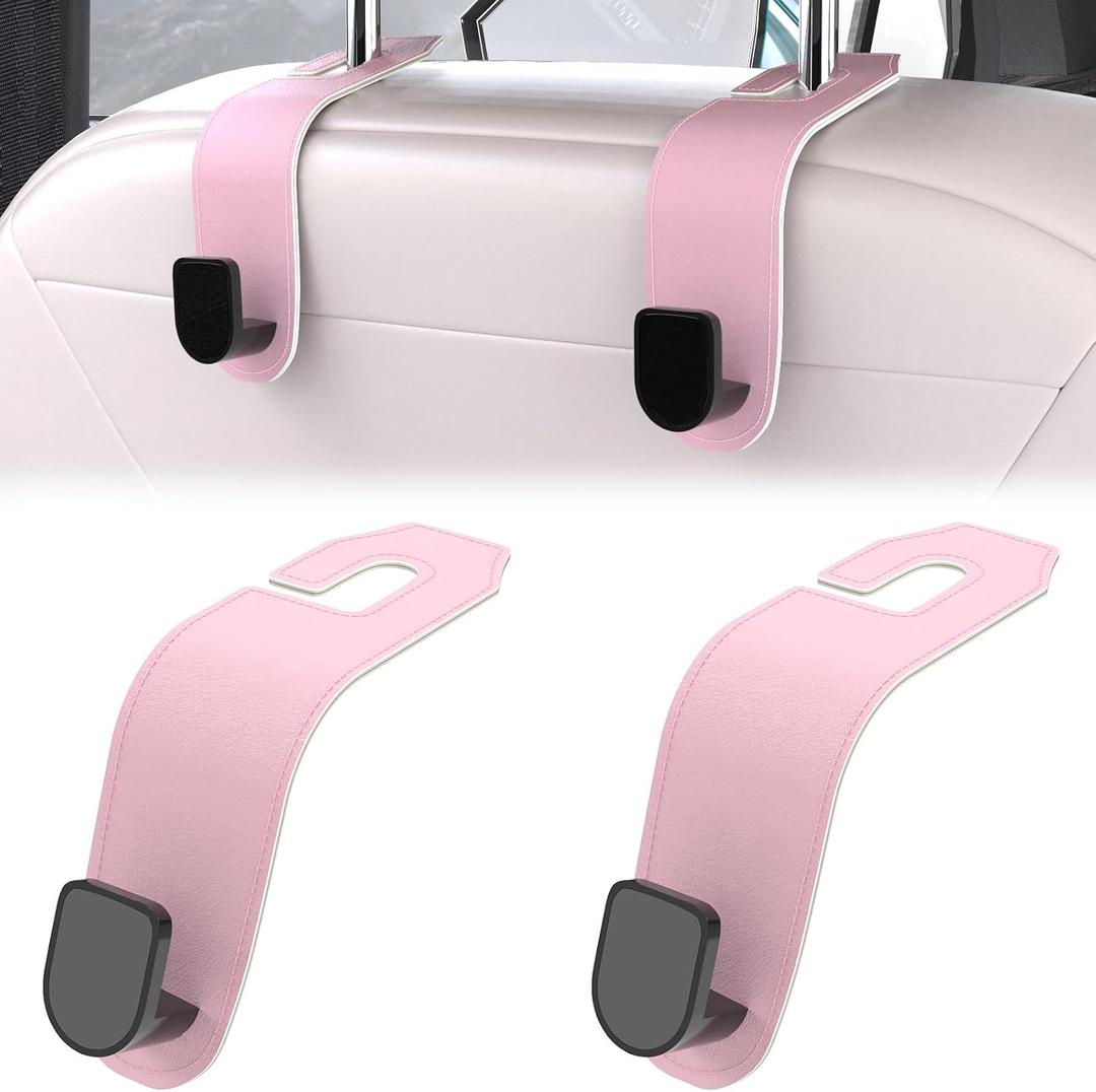 BFXM 2 Pcs Seat Headrest Hook for Car, Seat Back Hanger Holder Hooks, Hanger Storage Organizer for Purse Bags Coat, Car Interior Accessories Leather Hidden Hook