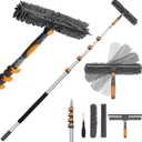20Ft Window Squeegee with Extension Poles, 2-in-1 Window Cleaning Kit with Telescopic Pole, Extra-Large 14" Window Squeegee, Window Cleaner Tool with Adjustable Head, for High Window, Glass, RV