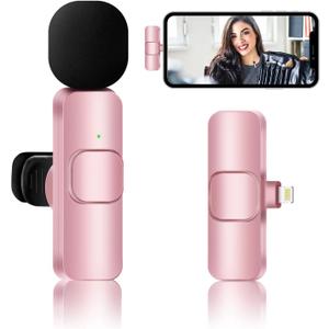 Pink Wireless Lavalier Microphone for iPhone iPad, Recording Mini Microphones, Professional Mini Mic for Interview Video Vlog YouTube