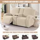 VANSOFY Recliner Loveseat Cover with Middle Console Stretch Reclining Sofa Slipcover for 2 Seat Jacquard Reclining Couch Sofa Covers Furniture Protector with Elastic Straps Bottom (Cream)