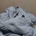 Litanika Grayish Blue Full Size Comforter Sets, 3 Pieces Ruffle Farmhouse Aesthetic Bedding Comforter Sets, All Season Soft Lightweight Fluffy Microfiber Bed Set(79x90In Comforter, 2 Pillowcases)