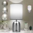 Bedside Table Lamp for Bedroom, 3 Way Dimmable Touch Small Desk Lamp for Office with USB Charging Port Lamps for Living Room, Bedroom, Reading Room, Office, Grey/Sliver, Silver