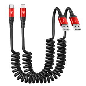 USB to USB C Cable Fast Charging 3ft, 2Pack Coiled USB C Charger Cable for Car, Android Auto USB Type C Charger Cord, USB-C Cable Compatible with iPhone 17/16/15/Plus/Pro Max/Samsung Galaxy S20-Red