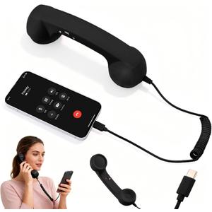 Retro Phone Handset for iPhone & Android,2026 New Cell Phone Receiver with Microphone & Speaker,Classic Vintage Old School Telephone Receiver for Mobile Phones,90s Style Prop for Photos (Black)