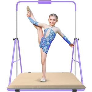 Gymnastics Bar with Self-Inflating Mat for Kids, Adjustable Height Gymnastic Horizontal Bars with Mat, Folding Gymnastic Training Monkey Bars, Junior Expandable Training Kip Bar for Home
