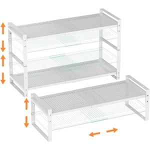 Multi-Functional Metal Shoe Rack,Expandable Adjustable Stackable Kitchen Organizer,Metal Shelf risers for cabinets, Kitchens and Closet, Bathroom(3Packs/White/Large)