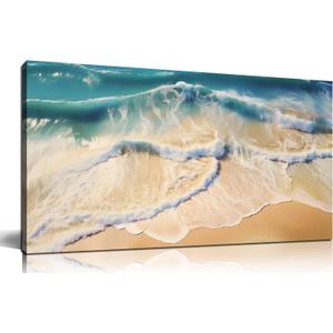 DNIEOTU Beach Wall Art for Living Room, Ocean Waves Canvas Wall-Decor for Bedroom, Landscape Picture Prints for Hallway Office, Size 40 x 20 Inches