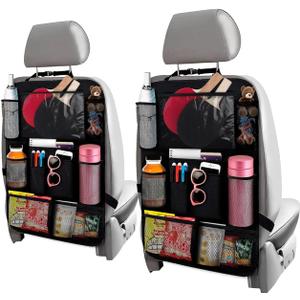 2 Pcs Backseat Car Organizer - Universal 23.4x16" Back Seat Car Organizer with 9 Large Pockets & Clear Tablet Holder, Made of Reliable Polyester with Long and Strong Straps - Easy to Attach & Clean