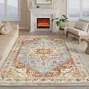 4x6 Area Rug,Machine Washable Non Slip Rug for Bedroom Living Room Kitchen,Entryway Vintage Carpet for Nursery Coffee Table Foyer Bedside,Printed Vintage Home Decor Rug (Orange)