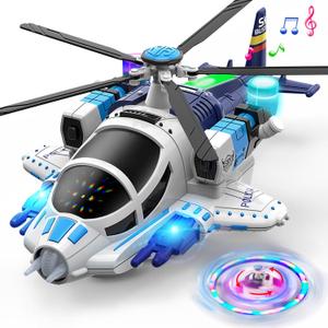 Geyiie Helicopter Toys for Boys, Kids Play Airplane with Lights and Sounds, 360Freedom and Auto-Steering Plane, Helicopters Toys Gifts for Toddler Toys Birthday Party Favors, Blue