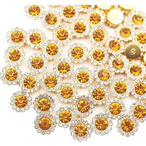 12mm 150pcs Golden Yellow Sew on Rhinestones, Crystals Glass Gems with Metal Base Claw Flatback Rhinestones for Crafting, Sunflower Gemstones for Sewing Hats Jewels Crafts Clothes Shoes Accessories