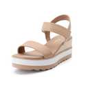 Athlefit Wedge Sandals for Women Comfortable Platform Sandals Espadrille Dressy Open Toe Leather Ankle Strap Casual Nude Sandals Size 6.5