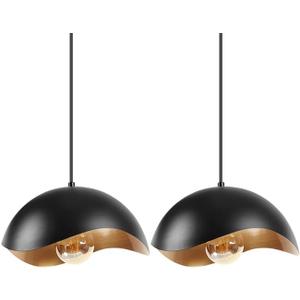 Modern Wave Pendant Light, 11" Black and Gold Dome Shade, LED Ceiling Light Fixture with Globe Bulb, Contemporary Hanging Light for Kitchen, Dining Room, Bedroom (2 Pack)