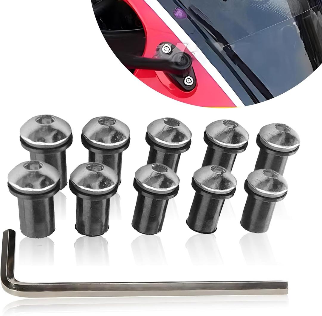 UGSHY 11 PCS Motorcycle Windshield Bolts Screws Kit, 5MM Durable Matal Vehicle Screw Fasteners Accessories with Installation Tool, Universal Waterproof Windshield Screws Replacement (Silver)