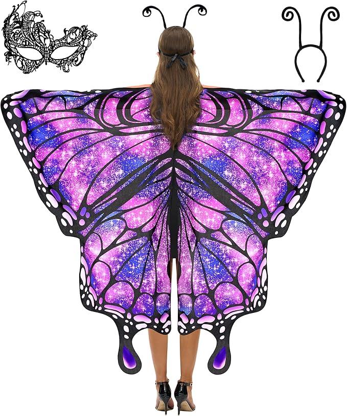 Spooktacular Creations Starry Butterfly Wing, Butterfly Costume Women for Halloween Costume Adult (Purple)