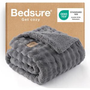 Bedsure Bubble Sherpa Throw Blanket for Couch - Fuzzy Fleece Thick Warm Blanket for Winter, GentleSoft Cozy Plush Throw Gift for Women, Room Decor, Grey, 50x60 Inches