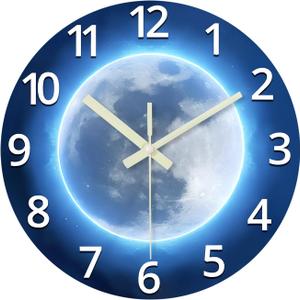14 Inch Lighted Wall Clocks Battery Operated Blue Glow in The Dark Wall Clock for Kids Bedroom Silent Wall Clock Decorative