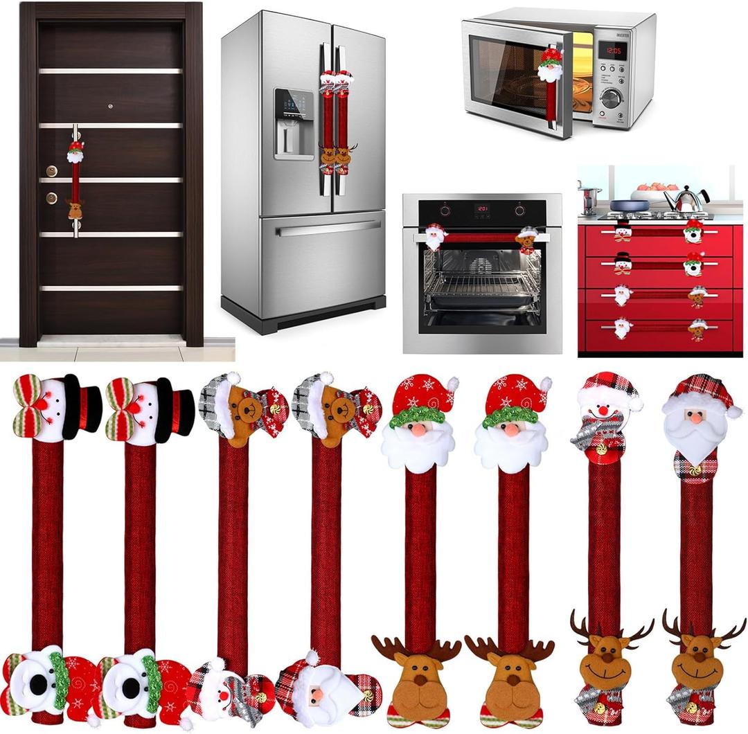 Boao Christmas Refrigerator Door Handle Cover Santa Snowman Kitchen Appliance Handle Covers Decorations for Fridge Microwave Oven Dishwasher Christmas Handle Protector (Cute Style)