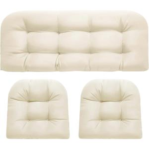 Wicker Chair Cushions 3 Piece Set, Outdoor Loveseat Wicker Cushions for Patio Furniture Settee, Waterproof Wicker Patio Furniture Loveseat Cushions, 1 Loveseat and 2 U-Shaped Cushions, Cream