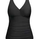 Yonique Women Plus Size Tankini Top Only Tummy Control Bathing Suit Top V Neck Swim Top No Bottom Black 18W