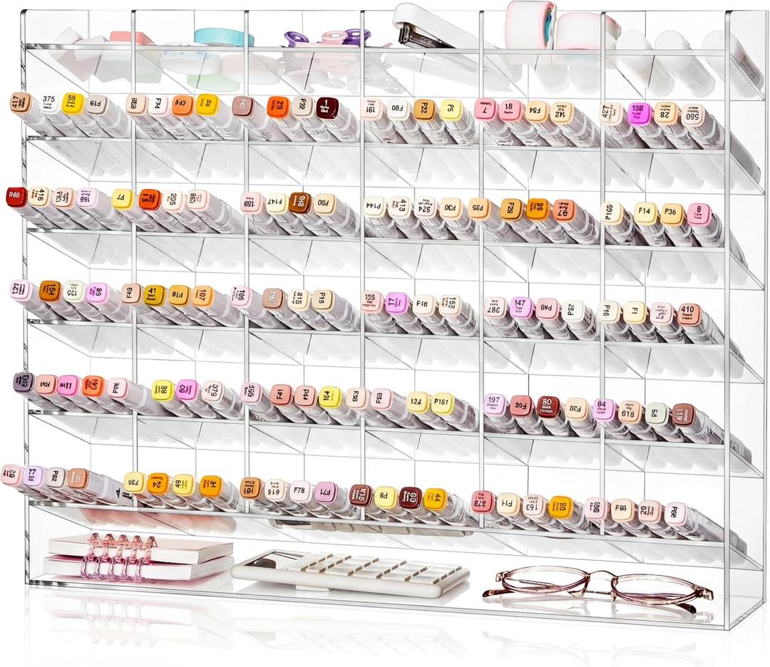 MotiMind Acrylic Pen Organizer Storage for 420 Markers Vertical Marker Organizer Acrylic Pen Display Holder for Office Desk Desktop Stationery Pencil Storage, Clear, 18 x 4 x 14.5 Inch