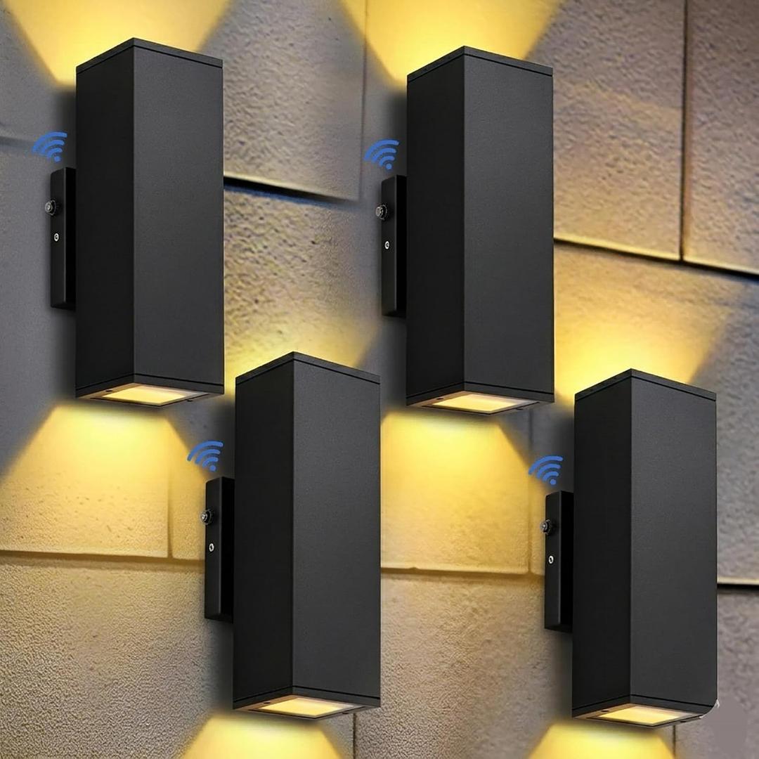DAKAFUL Dusk to Dawn Outdoor Lighting Sensor Porch Lights 4 Packs, 12W 2700K Integrated LED Up Down Lights Outdoor, IP65 Waterproof Aluminum Wall Sconce Exterior Wall Light for Porch Patio etc.